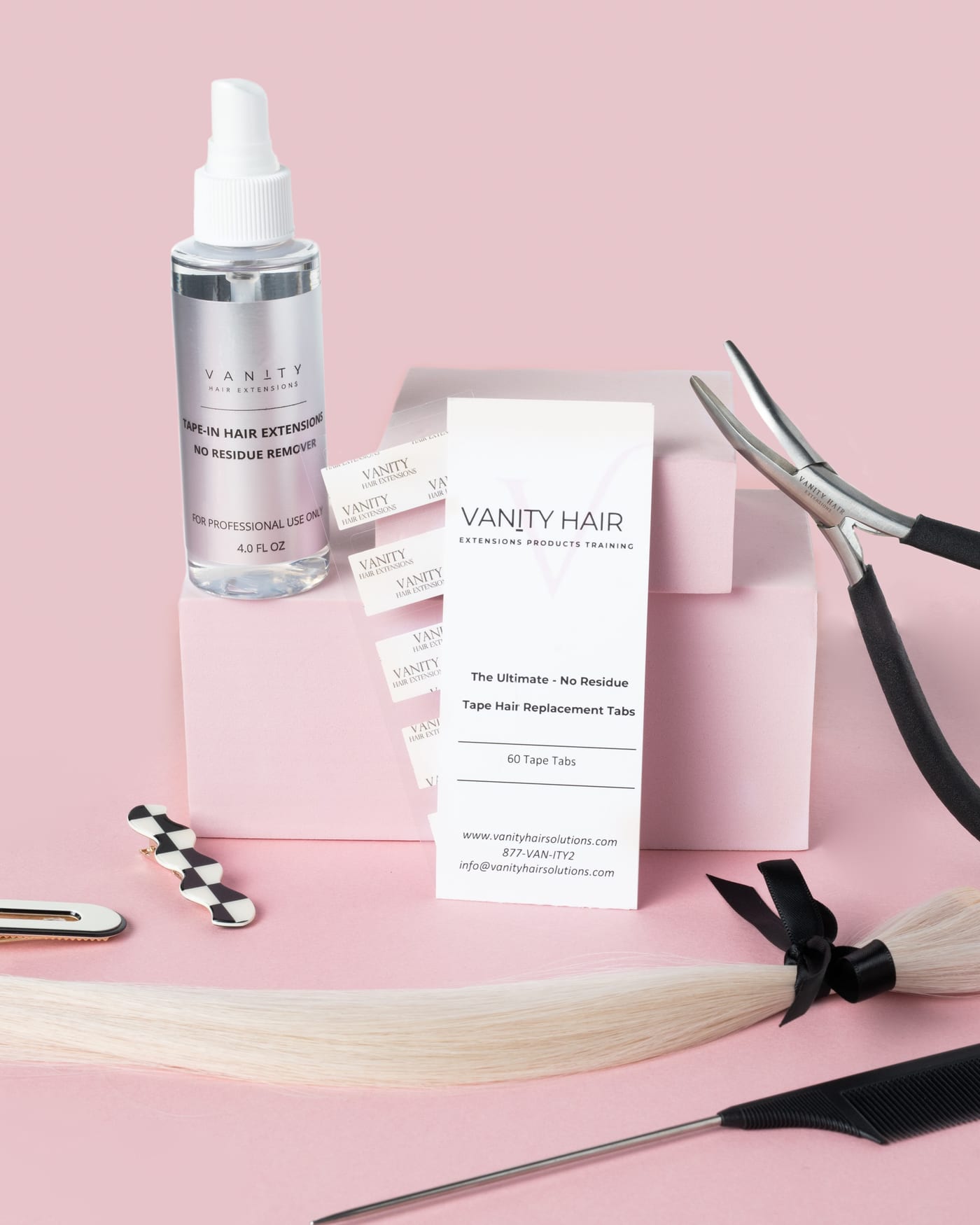 Vanity Hair Solutions tape extension kit with wefts and tools