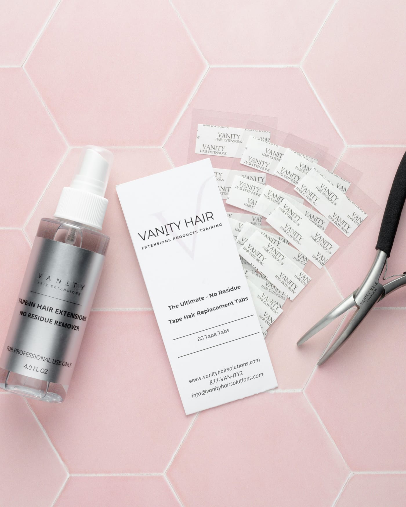 Vanity remover, tabs, and pliers — the clean-release kit