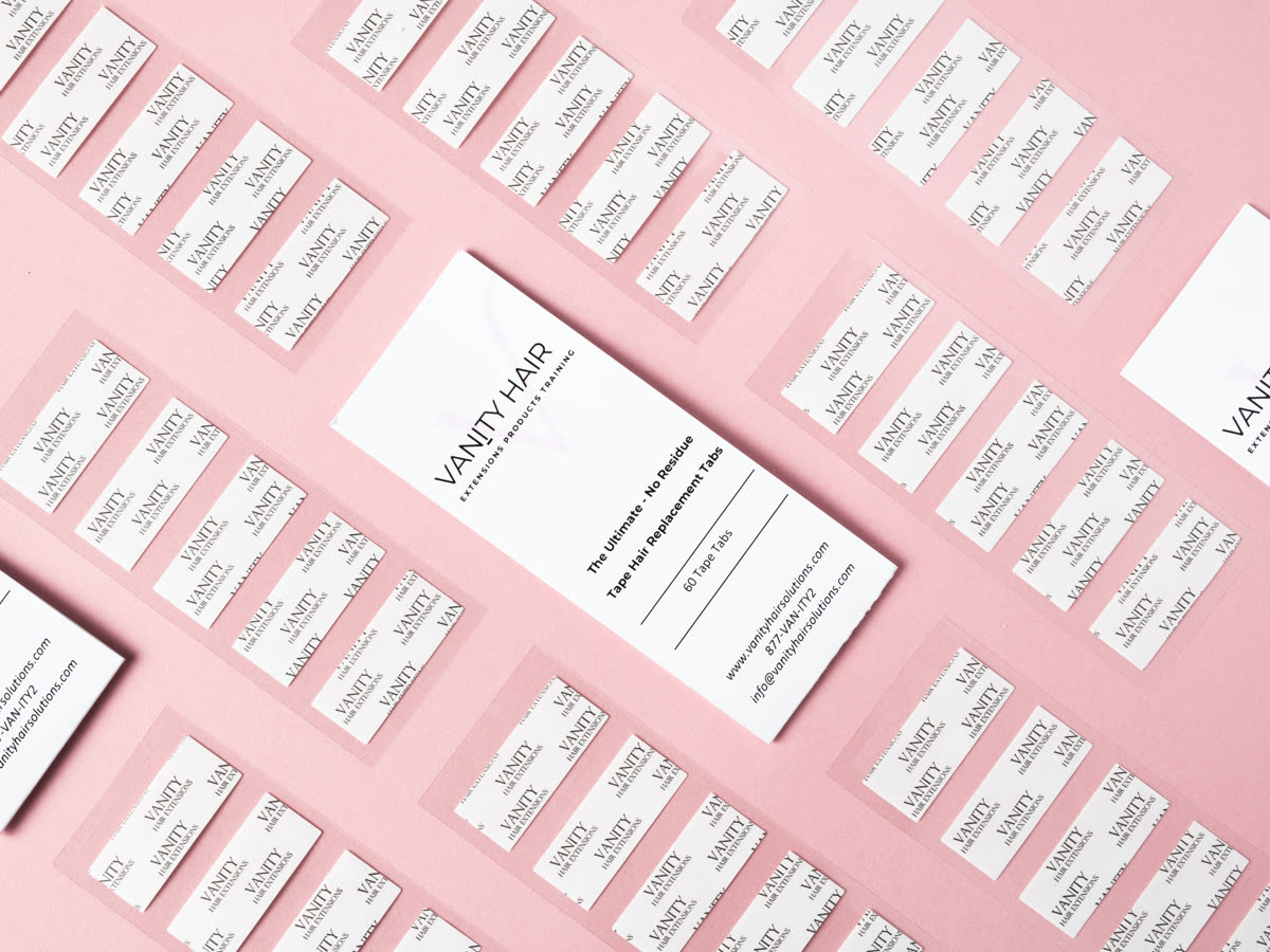 Vanity replacement tape tabs card with tabs fanned beside it